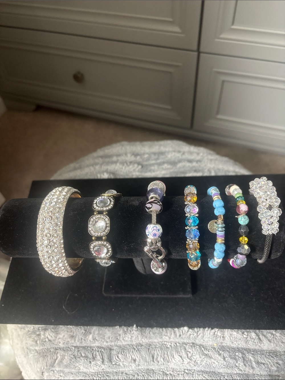 Crystal Pavé and Beaded Bracelet Set - Blue & Silver